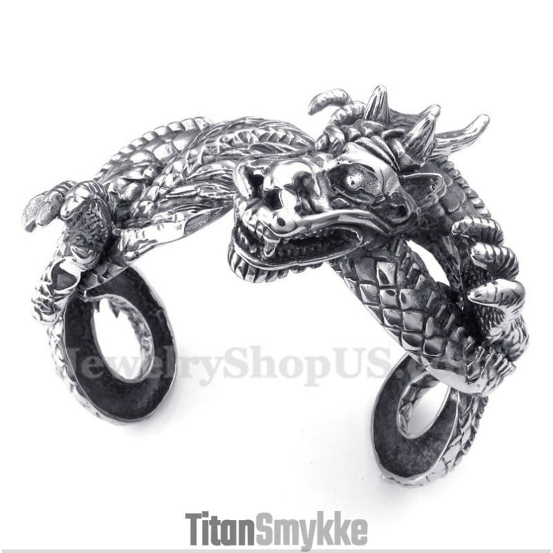 Herrearmbånd I Støbt Titanium Med Dragemotiv Herrearmbånd I Støbt Titanium Med Dragemotiv