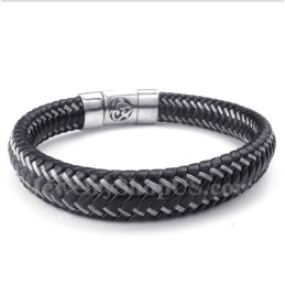 Herrearmbånd I Sort Titaniumlæder Med Kabel
