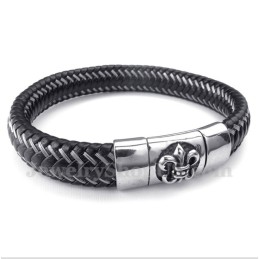 Herrearmbånd Med Titanium, Sort Læder Og Magnetkabel