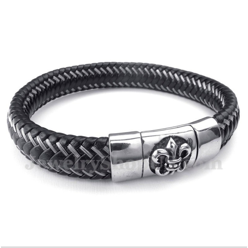 Herrearmbånd Med Titanium, Sort Læder Og Magnetkabel