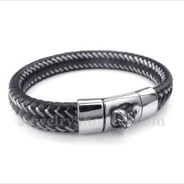 Herrearmbånd Med Titanium, Sort Læder Og Magnetkabel