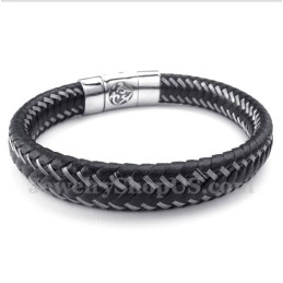 Herrearmbånd Med Titanium, Sort Læder Og Magnetkabel