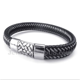 Herrearmbånd I Sort Titaniumlæder Med Kabel
