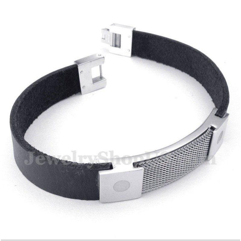 Herrearmbånd I Titanium-Rustning I Læder Med Mesh-Detaljer