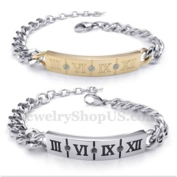 Titanium Diamant Armbånd Til Par Med Romertal (Et Par)