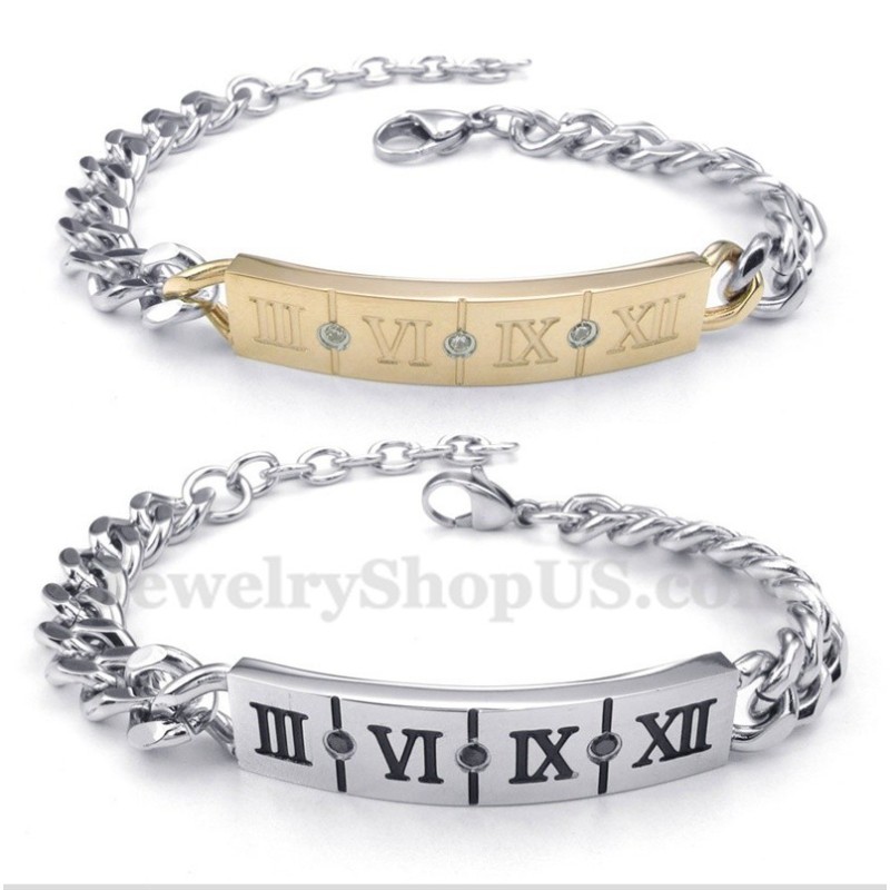 Titanium Diamant Armbånd Til Par Med Romertal (Et Par)