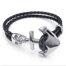 Herrearmbånd I Titanium Med Anker I Læder