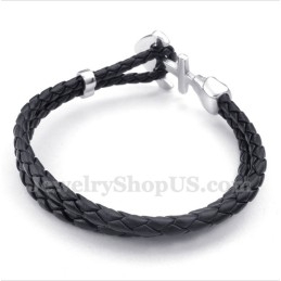 Herrearmbånd I Titanium Med Anker I Læder