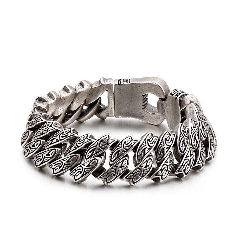 Cool Personlighed Retro Blomster Titanium Armbånd Til Mænd