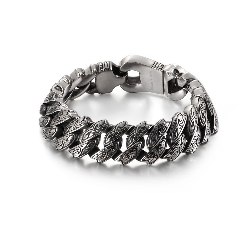Cool Personlighed Retro Blomster Titanium Armbånd Til Mænd