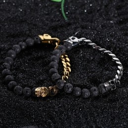Kranie Buddha Perler Vulkansten Perle Titanium Armbånd