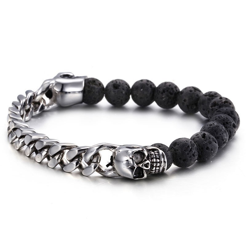 Kranie Buddha Perler Vulkansten Perle Titanium Armbånd