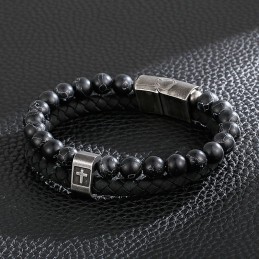 Turkis Titanium Armbånd Moderigtigt Kors Læderarmbånd Til Mænd
