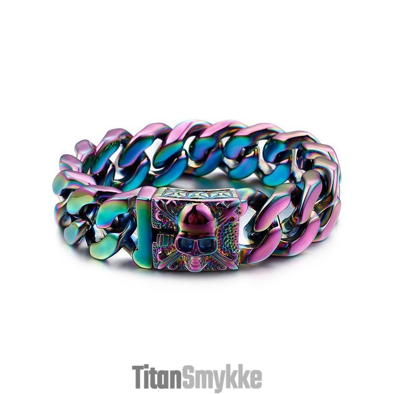 Cubansk Titaniumkædearmbånd Herrearmbånd Med Titaniumkranie