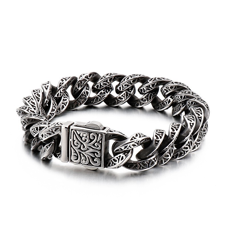 Herrearmbånd I Titanium Med Vintage-Løkker Og Blomsterkranier