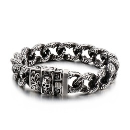 Herrearmbånd I Titanium Med Vintage-Løkker Og Blomsterkranier