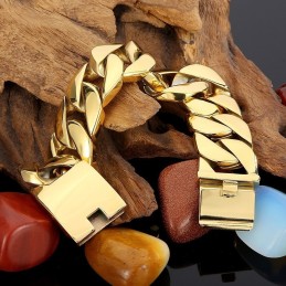 Titanium Herrearmbånd I Cuba-Stil, Hiphop, Trendy Herrearmbånd I Elektropletteret 18 Karat Guld Med Titanium