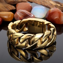 Titanium Herrearmbånd I Cuba-Stil, Hiphop, Trendy Herrearmbånd I Elektropletteret 18 Karat Guld Med Titanium