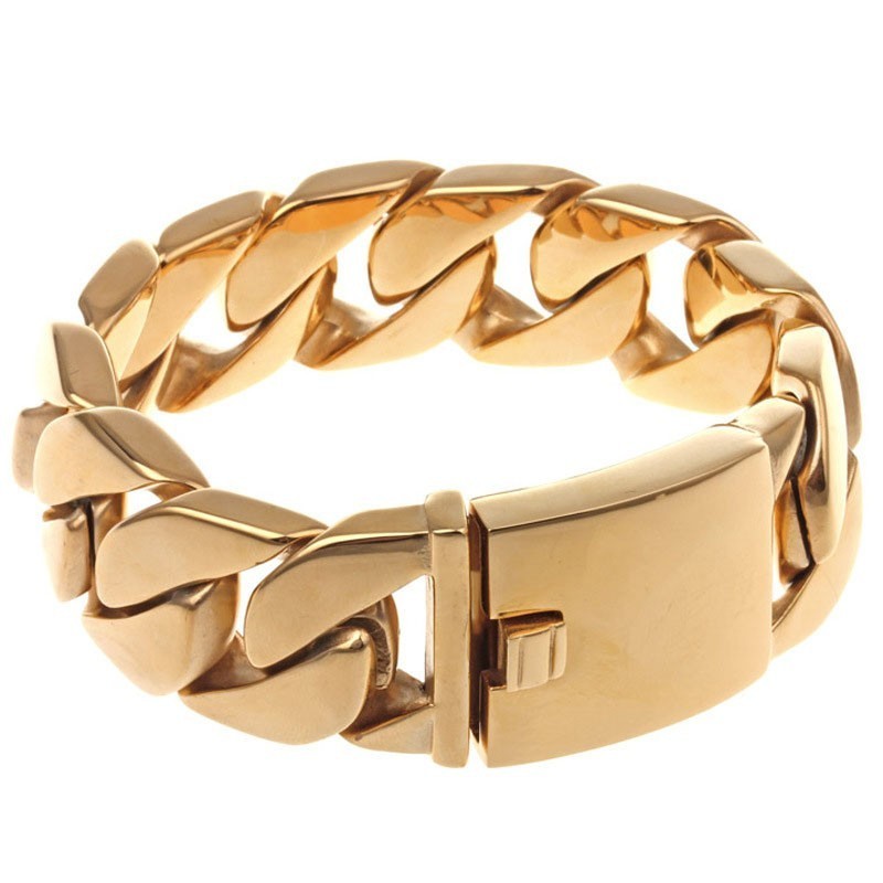 Titanium Herrearmbånd I Cuba-Stil, Hiphop, Trendy Herrearmbånd I Elektropletteret 18 Karat Guld Med Titanium Titanium Herrearmbånd I Cuba-Stil, Hiphop, Trendy Herrearmbånd I Elektropletteret 18 Karat Guld Med Titanium