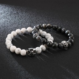 Håndlavet Perlearmbånd Strækreb Hvid Turkis Titanium Kranie Snorarmbånd
