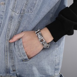 Nye Smykker I Dyreserien Med Overdrevet Cool Løvehoved I Titanium Til Mænd - Bikerarmbånd