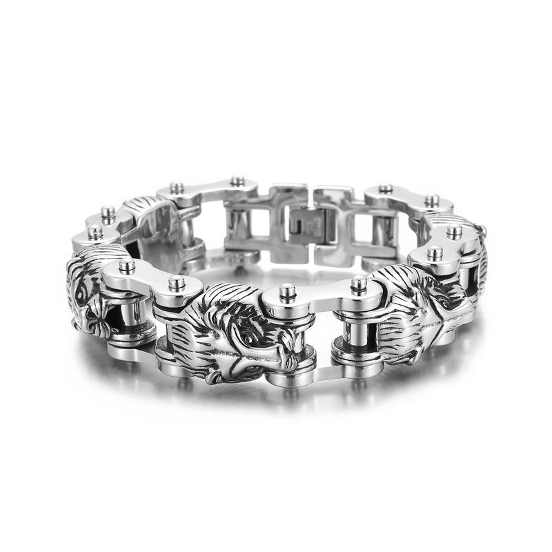 Nye Smykker I Dyreserien Med Overdrevet Cool Løvehoved I Titanium Til Mænd - Bikerarmbånd Nye Smykker I Dyreserien Med Overdrevet Cool Løvehoved I Titanium Til Mænd - Bikerarmbånd