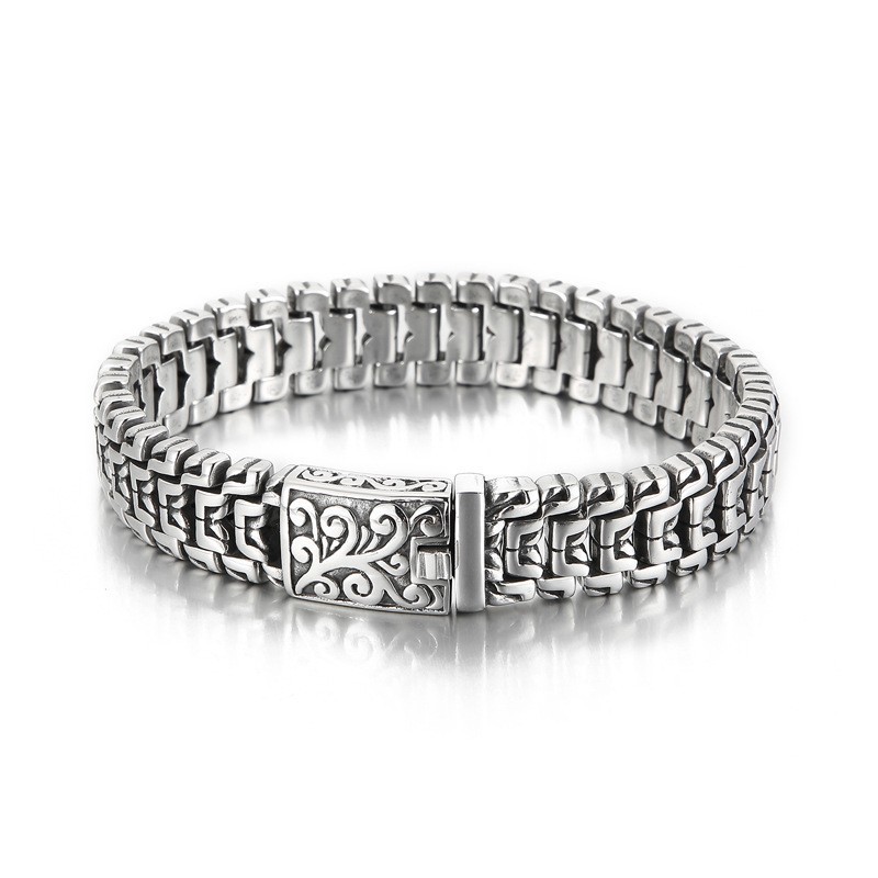 Populært Cool Hiphop-Armbånd Med Blomstermotiv I Titanium Til Mænd