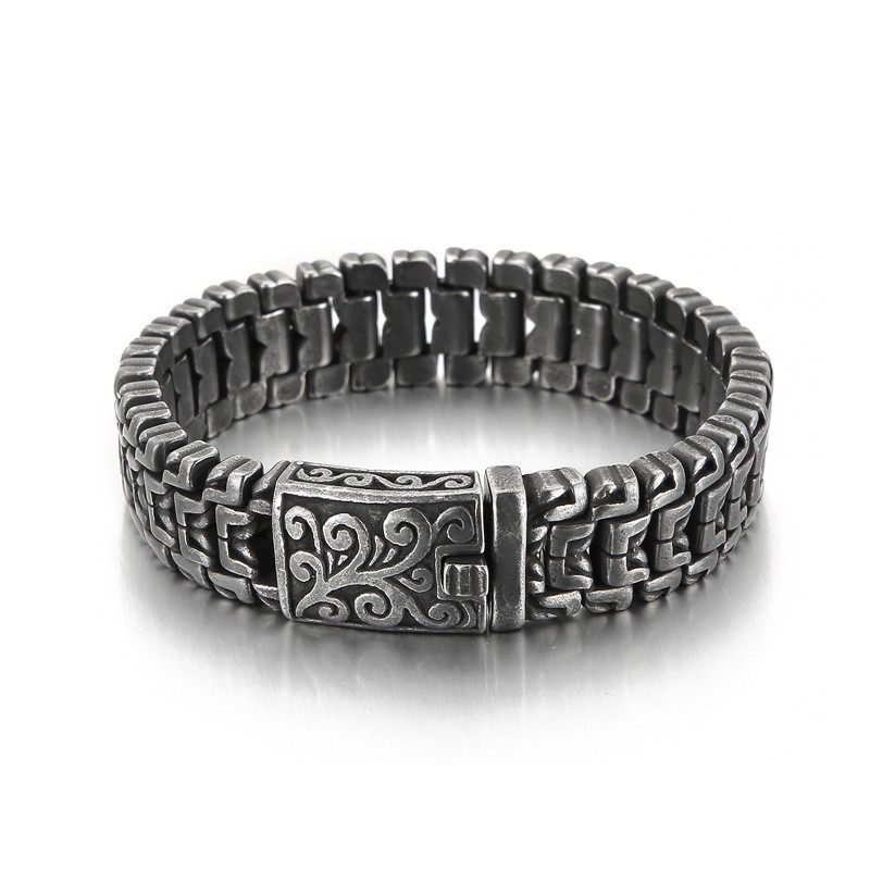 Populært Cool Hiphop-Armbånd Med Blomstermotiv I Titanium Til Mænd Populært Cool Hiphop-Armbånd Med Blomstermotiv I Titanium Til Mænd