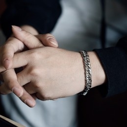 Tide Accessories Fashion Titanium Herrearmbånd Med Firkantet Spænde Og Ryghvirvelkæde