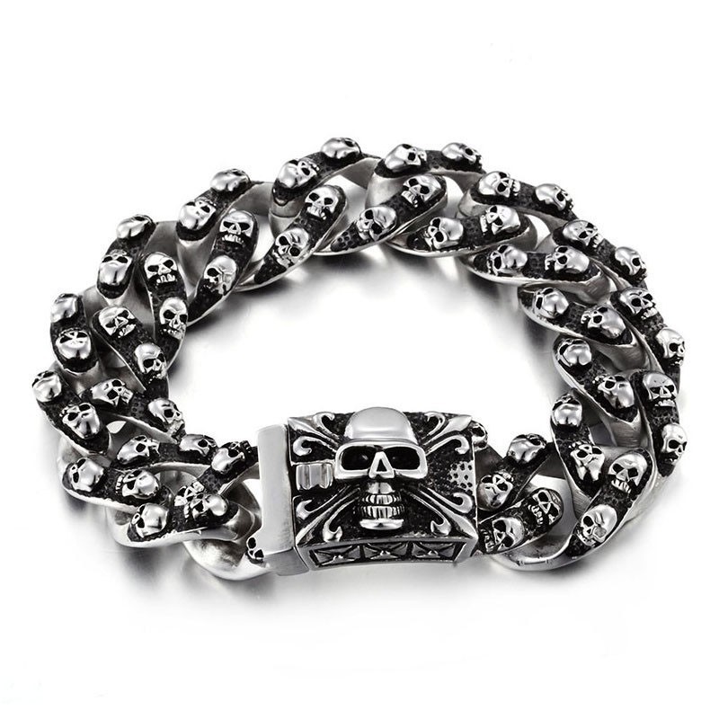 Cool Retro Skull Herre Titanium Armbånd Rock Chic Ghost Head Armbånd Tide Herretilbehør