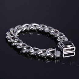 Rosette Vintage Herrearmbånd I Titanium Med Sorte Ædelsten