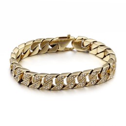 Hip Hop Cool Herre Titanium Smykker Komplet Sæt Med Diamanter Stor Guldkæde