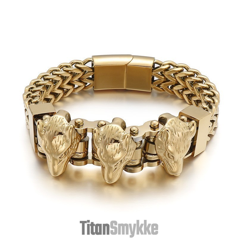 Wolf Head Titanium Armbånd Til Mænd Wolf Head Titanium Armbånd Til Mænd