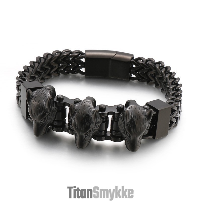 Wolf Head Titanium Armbånd Til Mænd