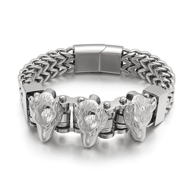Wolf Head Titanium Armbånd Til Mænd Wolf Head Titanium Armbånd Til Mænd