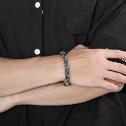 Populær Retro Ny Liste Sort Håndtrækkende Mønster Titanium Herrearmbånd