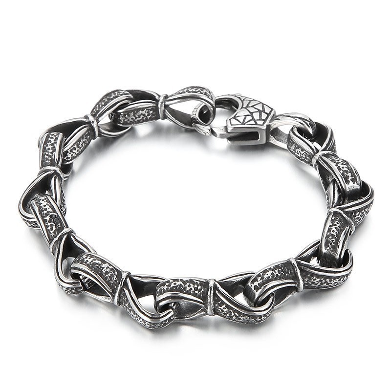 Populær Retro Ny Liste Sort Håndtrækkende Mønster Titanium Herrearmbånd