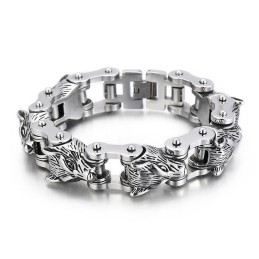 Dyreserie Tide Håndsmykker Mode Rock Hip-Hop Gade Ulvehoved Biker Titanium Herrearmbånd