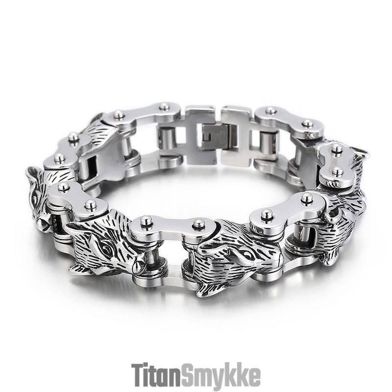 Dyreserie Tide Håndsmykker Mode Rock Hip-Hop Gade Ulvehoved Biker Titanium Herrearmbånd