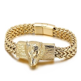 Hip Hop Ulvehoved Dobbelt Række Køl Vævet Kæde Herre Titanium Armbånd