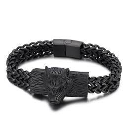 Hip Hop Ulvehoved Dobbelt Række Køl Vævet Kæde Herre Titanium Armbånd