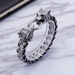 Titanium Dobbelt Ulvehoved Ringlås Titanium Armbånd Til Mænd
