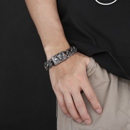 Retro Mode Sort Chic Stil Ulvehoved Titanium Armbånd Til Mænd