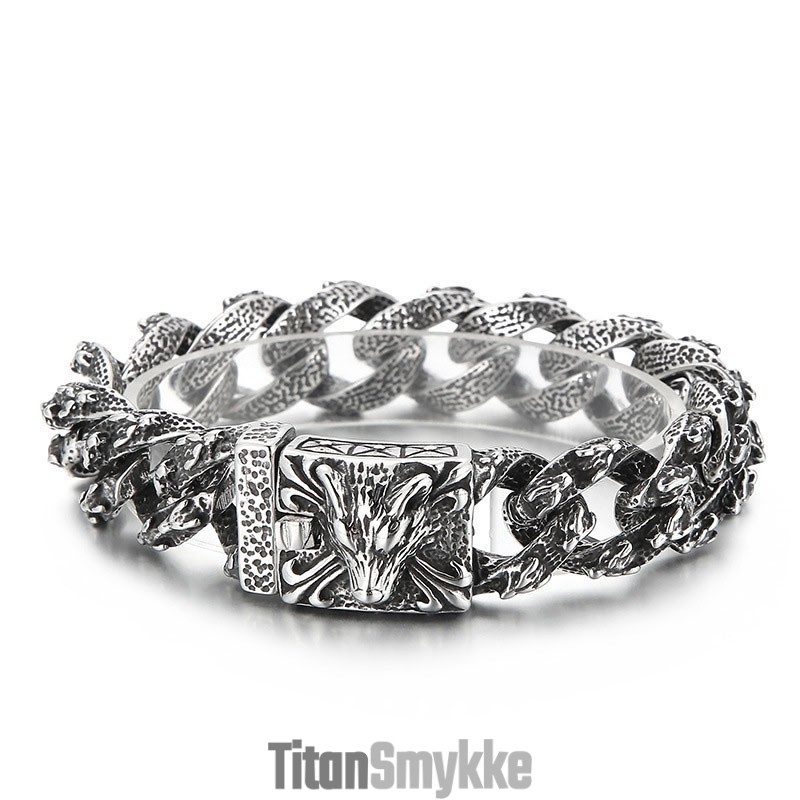 Retro Mode Sort Chic Stil Ulvehoved Titanium Armbånd Til Mænd