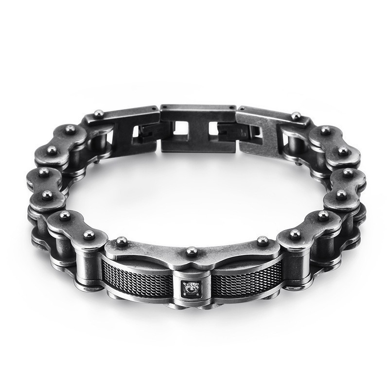 Rock Biker Chain Titanium Herrearmbånd Med Diamant