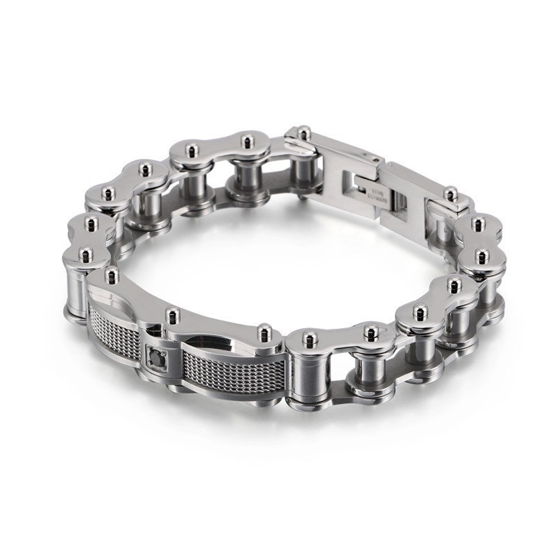 Rock Biker Chain Titanium Herrearmbånd Med Diamant Rock Biker Chain Titanium Herrearmbånd Med Diamant