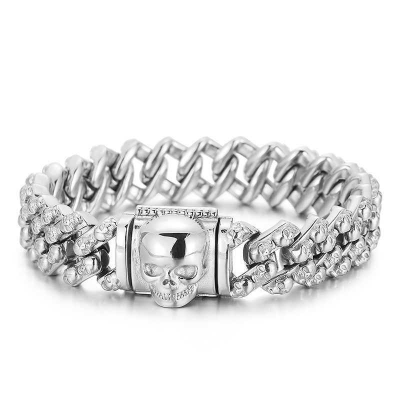 Vintage Galvaniseret Kranium Titanium Armbånd Til Mænd Vintage Galvaniseret Kranium Titanium Armbånd Til Mænd