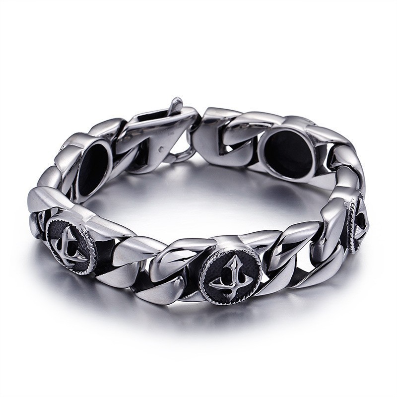 Vintage Chic Style Rundt Skilt Kors Titanium Armbånd Til Mænd Vintage Chic Style Rundt Skilt Kors Titanium Armbånd Til Mænd
