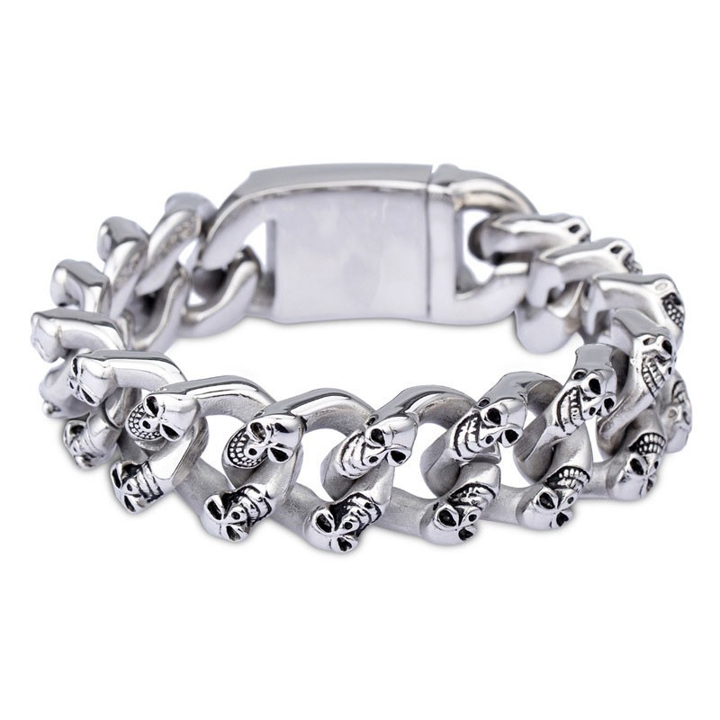 Moderigtigt Dobbelt Rækket Kranium Titanium Armbånd Til Mænd