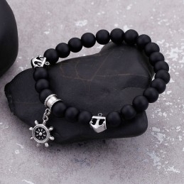 Vintage Anchor Sailor Rudder Titanium Herrearmbånd Med Perler